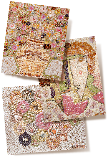 A selection of RaShell's seashell mosaics